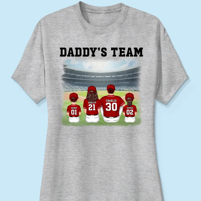Daddy's Team Baseball Family Sitting Personalized Shirt, Father's Day Gift For Dad, Grandpa, Husband