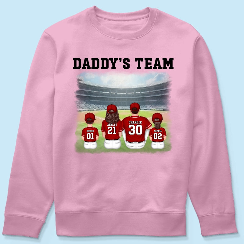 Daddy's Team Baseball Family Sitting Personalized Shirt, Father's Day Gift For Dad, Grandpa, Husband