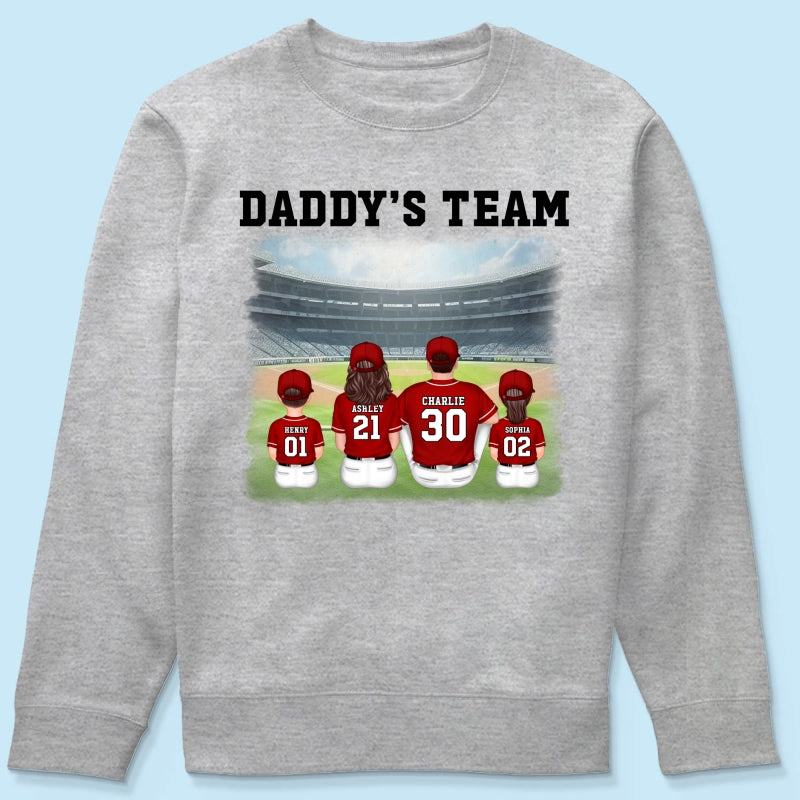 Daddy's Team Baseball Family Sitting Personalized Shirt, Father's Day Gift For Dad, Grandpa, Husband
