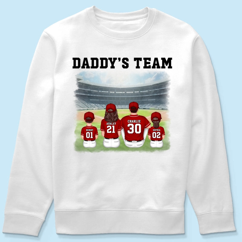 Daddy's Team Baseball Family Sitting Personalized Shirt, Father's Day Gift For Dad, Grandpa, Husband