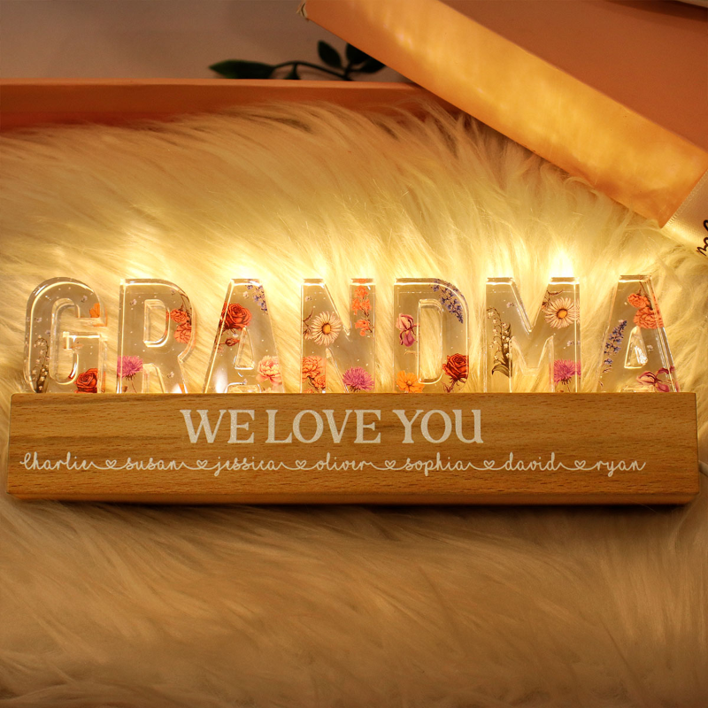 Custom Flowers Printed LED Night Light, Birth Month Flower, Gift For Mom, Gift For Grandma