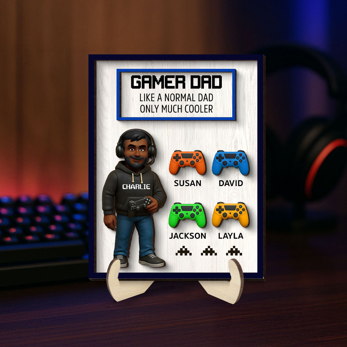 Gamer Dad Much Cooler Personalized 2-Layered Wooden Plaque,  Gift for Gamer Dads