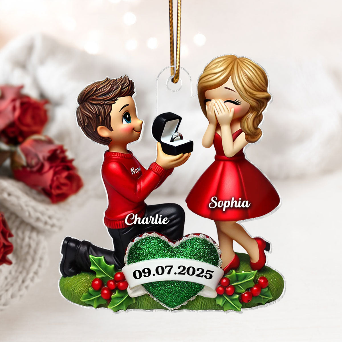 Marriage Proposal 3D Effect Ornament for Couples, Personalized Newly Engaged Gift, ""She Said Yes!"" Ornament