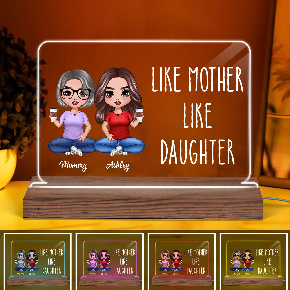 Doll Like Mother Like Daughter Son Gift For Mom For Daughters Sons Personalized Custom Shape Horizontal Rectangle Acrylic Plaque LED Night Light