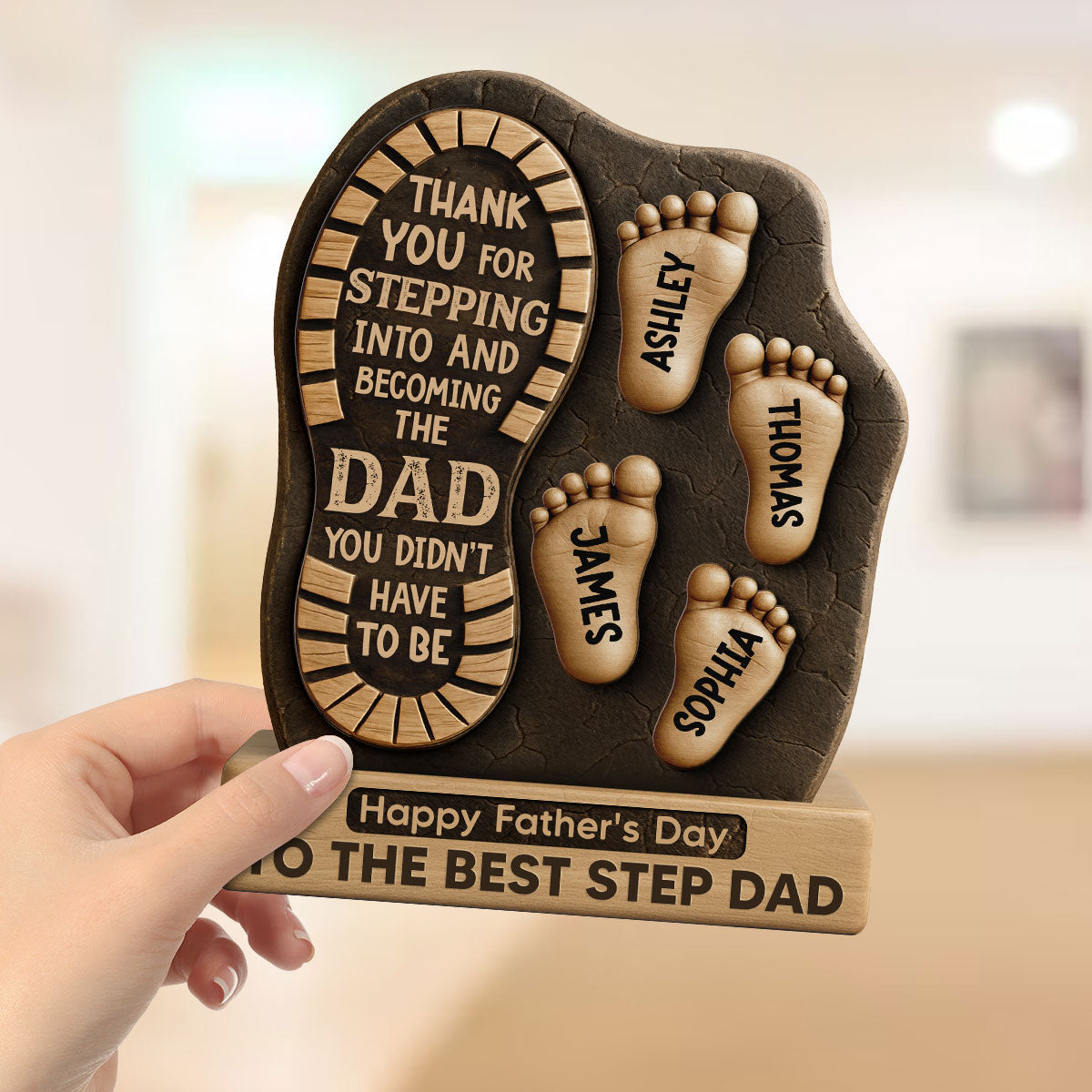 Happy  Best Step Dad Ever Personalized 2-Layer Standing Wooden Plaque| Heartfelt  Gift For Stepdad, Bonus Dad