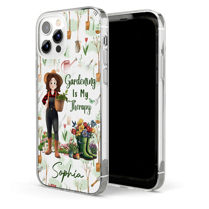Gardening Is My Therapy - Personalized Clear Phone Case