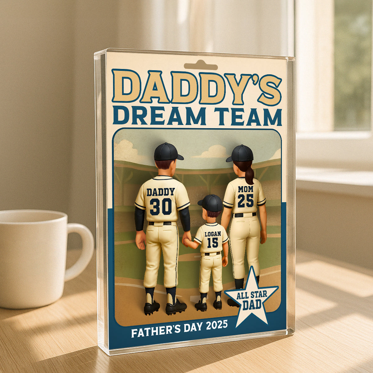 Daddy's Dream Team Baseball Card Personalized Acrylic Block Plaque,  Gift for Baseball Dad