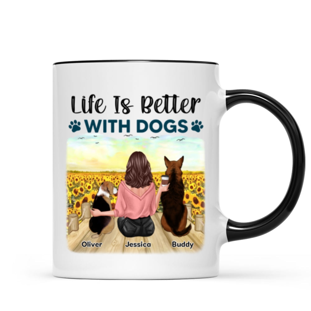 Girl & Dogs Bond Can‘t Be Broken Sunflower Field Personalized Mug