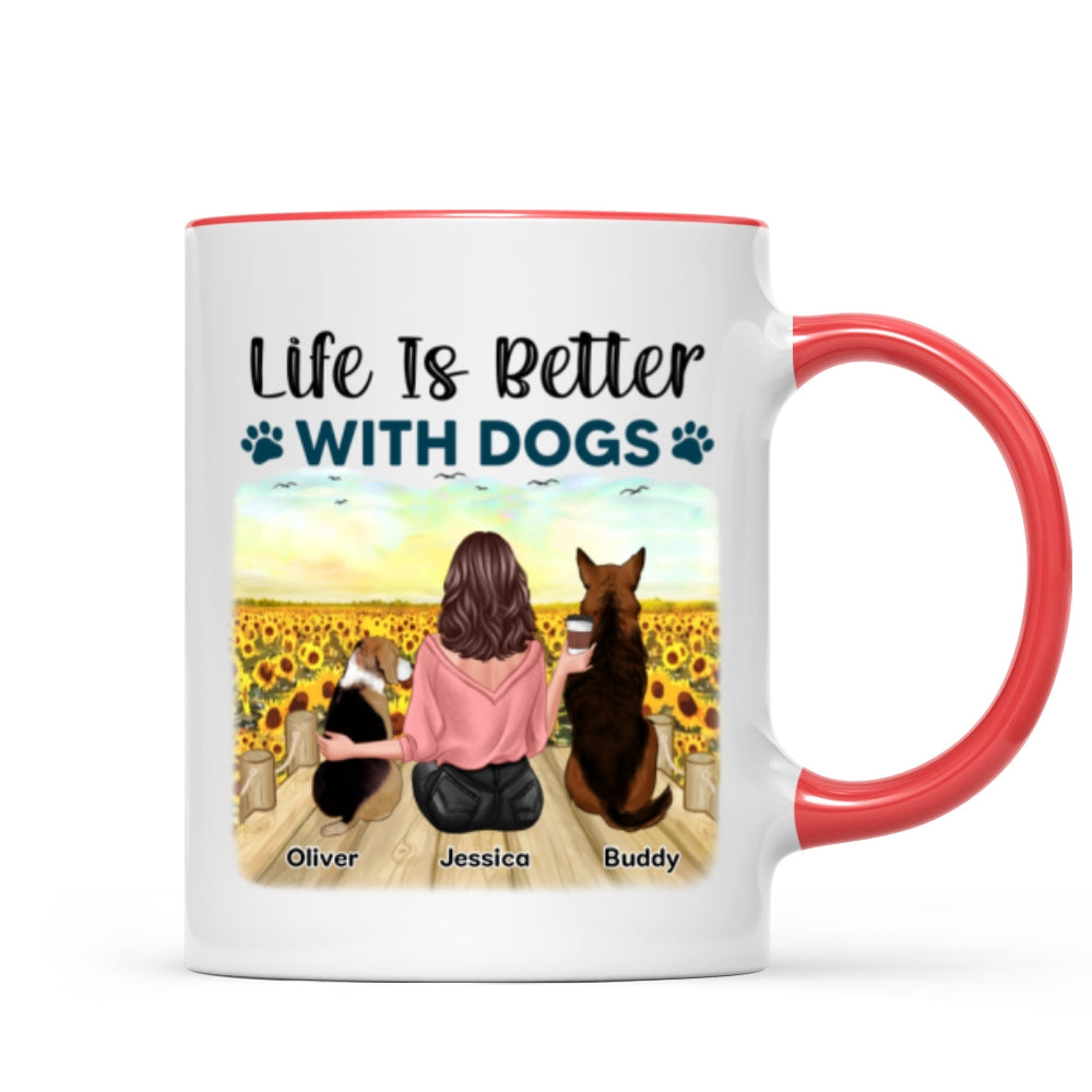 Girl & Dogs Bond Can‘t Be Broken Sunflower Field Personalized Mug