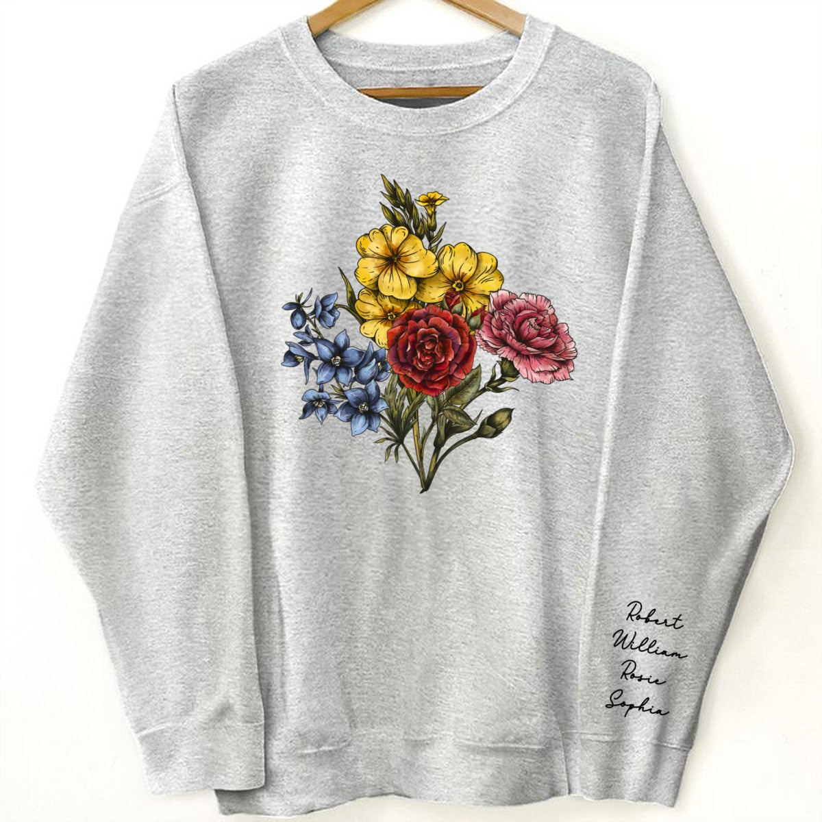 Custom Birth Month Flower Bouquet, Grandma Garden, Gift, Personalized Sleeve Printed Sweatshirt