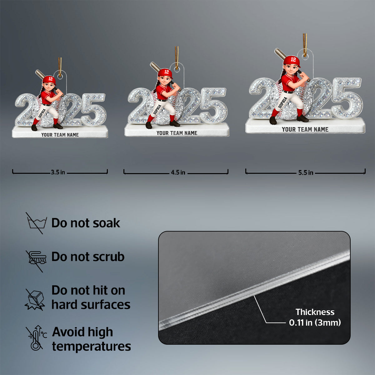 3D Shining Effect Christmas Baseball Player - Personalized Acrylic Ornament - Christmas Gift For Baseball Players