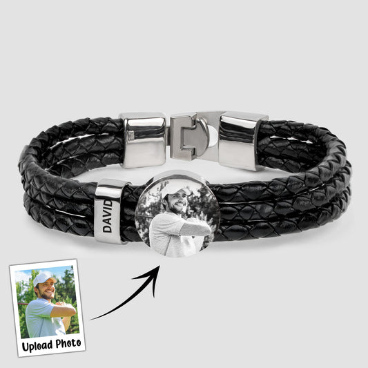 Father's Day Gifts, Gift For Golf Dad - Personalized Photo Leather Bracelet