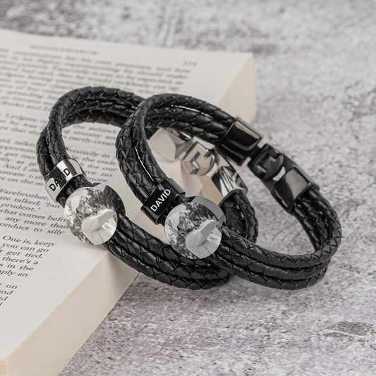 Father's Day Gifts, Gift For Golf Dad - Personalized Photo Leather Bracelet