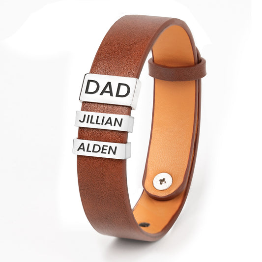 Father's Day Gifts, Gift For Men - Personalized Leather Bracelet With Name Beads