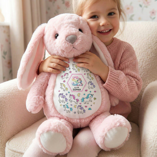 Gift For Kid Construction, Unicorn Letter - Personalized Bunny Plush