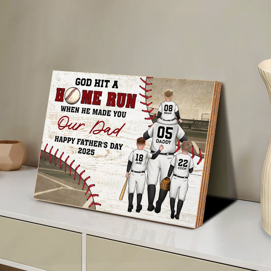 Father's Day Gifts, God Hit A Home Run When He Made You - Custom Wood Plaque