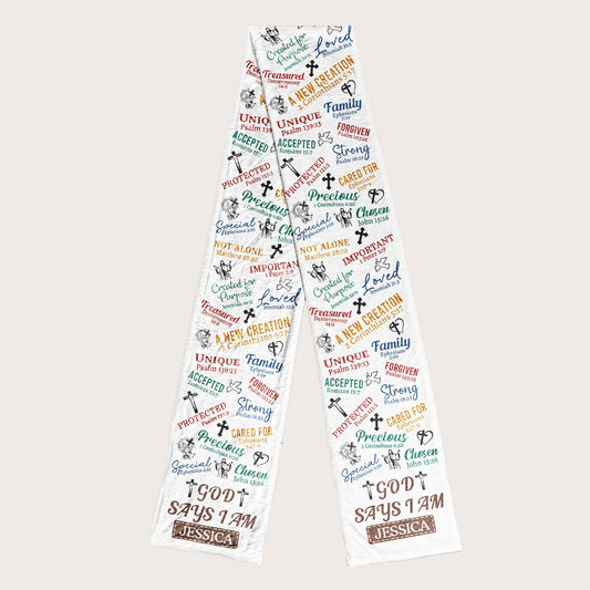 God Says I Am Bible Verses Affirmation - Personalized Fleece Scarf