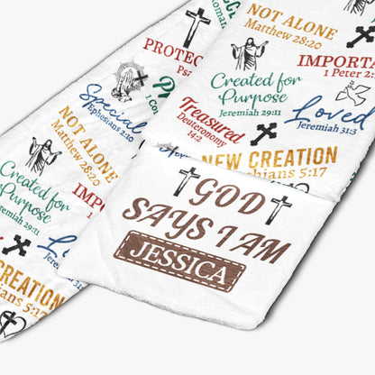 God Says I Am Bible Verses Affirmation - Personalized Fleece Scarf