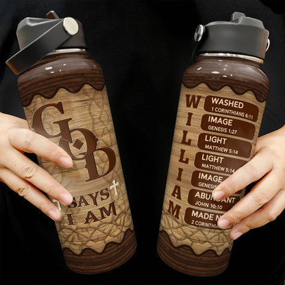 God Says I Am - Man Of God - Personalized Stainless Steel Water Bottle