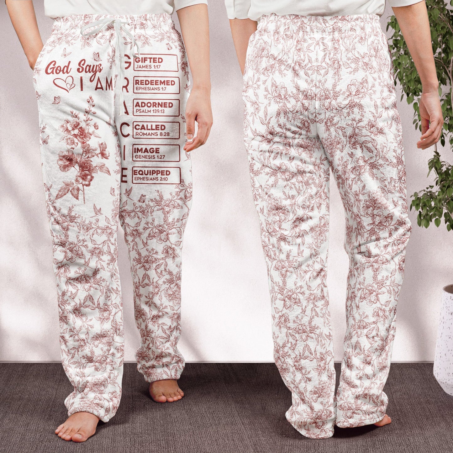 God Says I Am Name In Bible Verse - Personalized Fleece Pajamas Pants