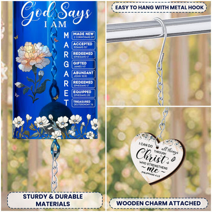 God Says I Am With Name Letter In Bible - Personalized Wine Bottle Wind Chime