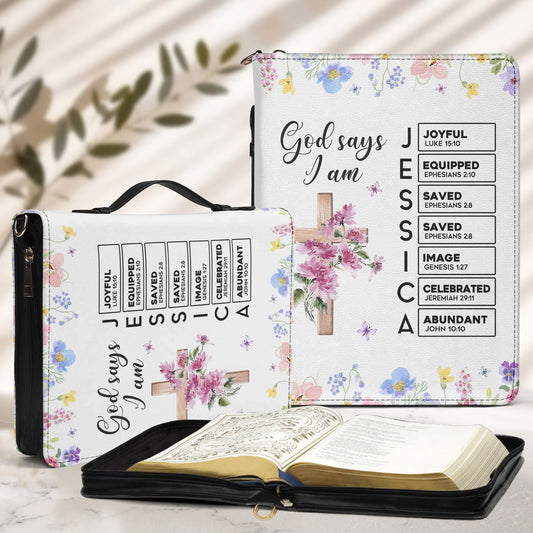 God Says I Am With Name Letter In Scripture Christian Gift - Personalized Bible Cover