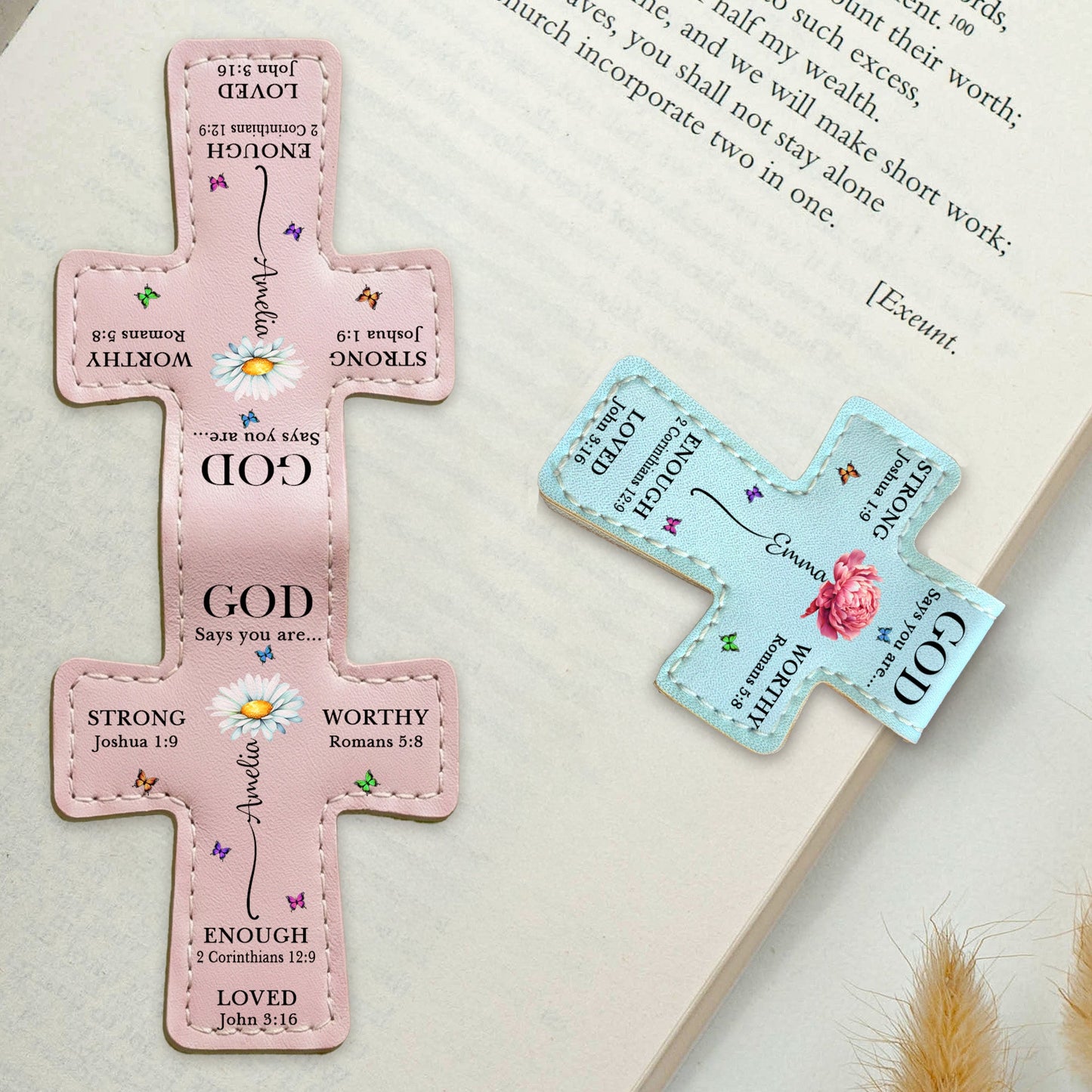 God Says I Am, Custom Birth Flower - Personalized Leather Magnetic Bookmark