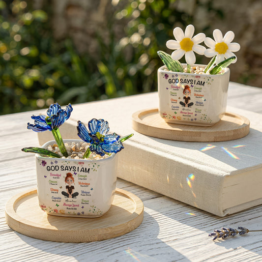 God Says I Am Gift For Her Daughter Wife Mom - Personalized Plant Pot