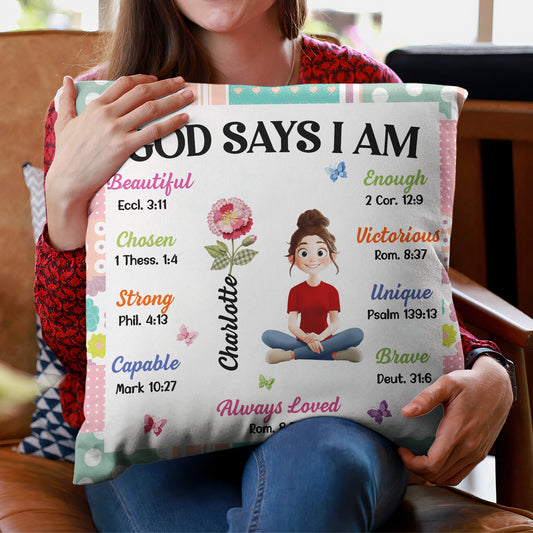 God Says I Am Patchwork Flower - Personalized Pillow