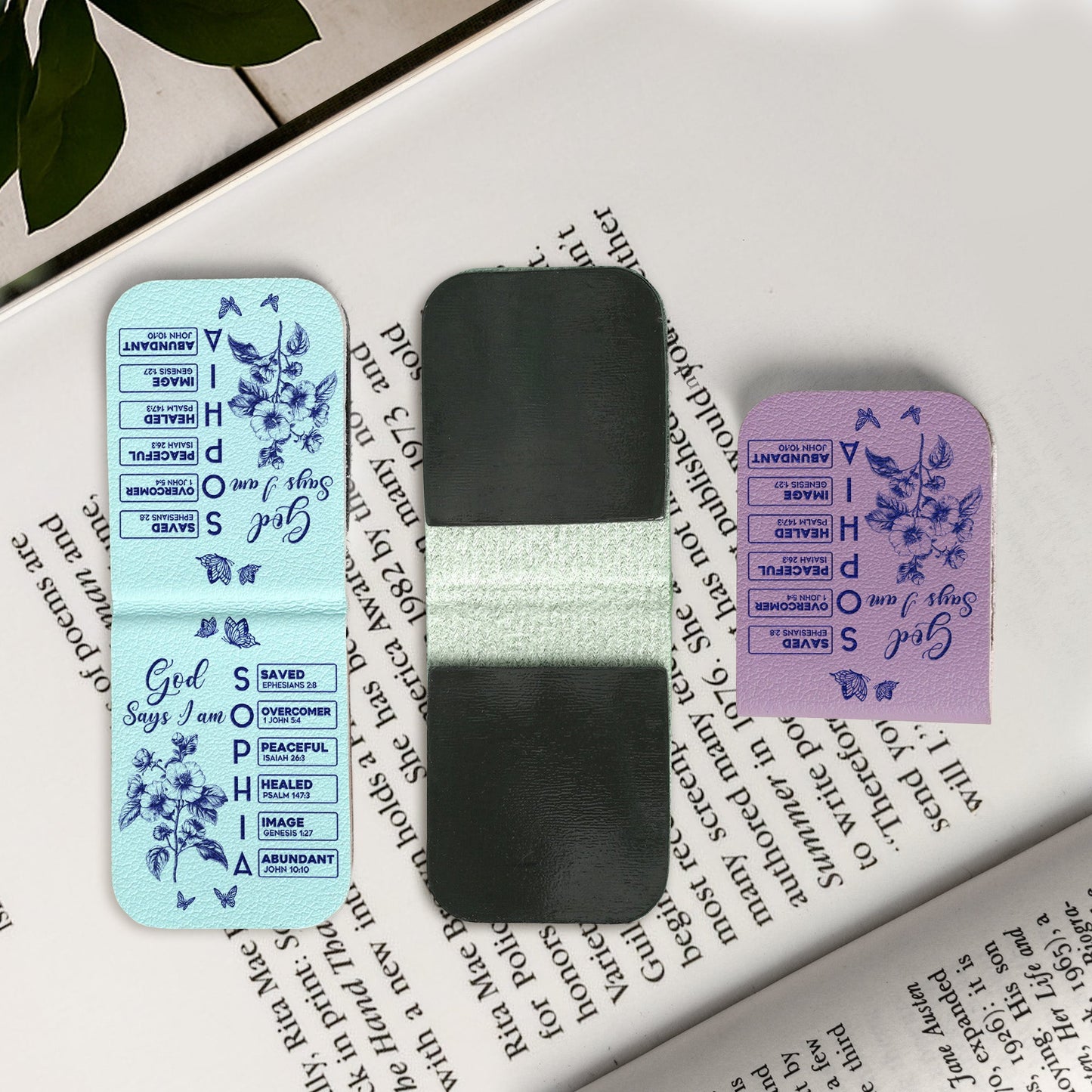 Gods Says I Am Name In Bible Toile De Jouy Style - Personalized Leather Magnetic Bookmark
