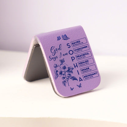 Gods Says I Am Name In Bible Toile De Jouy Style - Personalized Leather Magnetic Bookmark