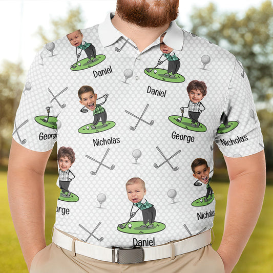 Father's Day Gifts, Golf Lovers Golf Dad Custom Funny Face - Personalized Photo Polo Shirt
