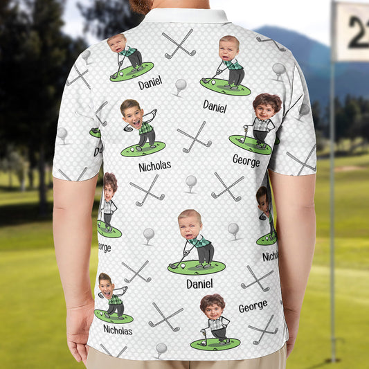 Father's Day Gifts, Golf Lovers Golf Dad Custom Funny Face - Personalized Photo Polo Shirt