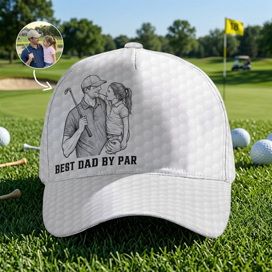 Father's Day Gifts, Golf Dad Custom Photo Sketch Line Art Father's Day Gift For Him - Personalized Classic Cap