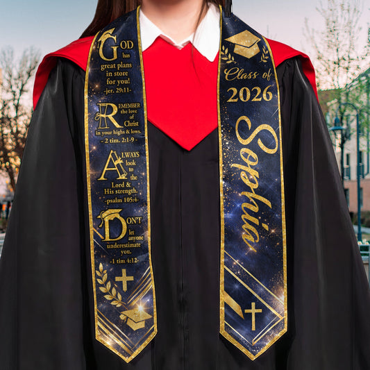 Graduation Motivation God Has Great Plans For You - Personalized Graduation Stole