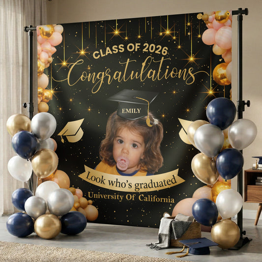 Graduation Party Sign With Childhood Photo - Vintage Childhood Decor Themed - Personalized Backdrop