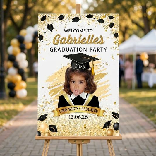 Graduation Party Sign With Childhood Photo - Vintage Childhood Decor Themed - Personalized Poster