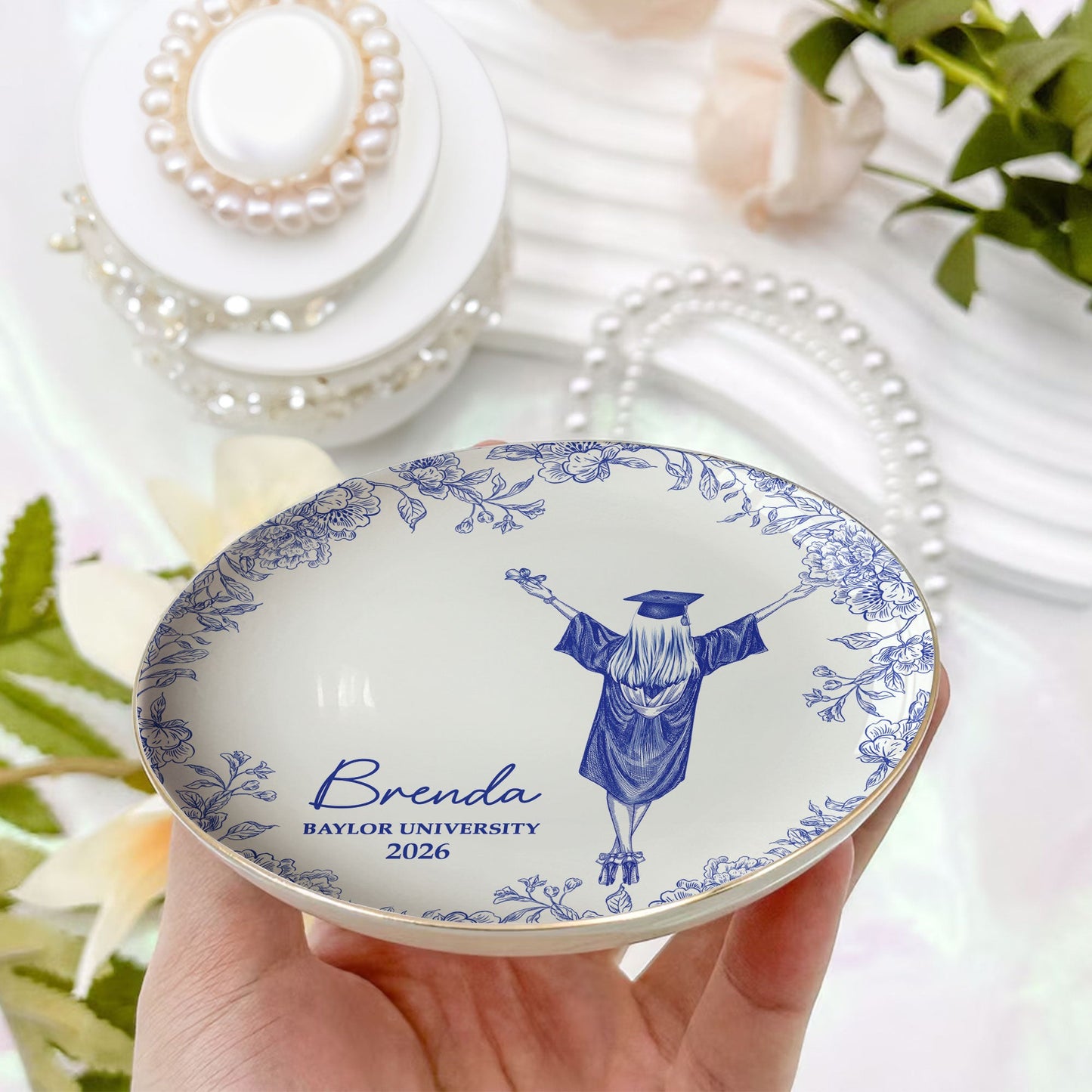 Graduation Toile De Jouy - Personalized Jewelry Dish