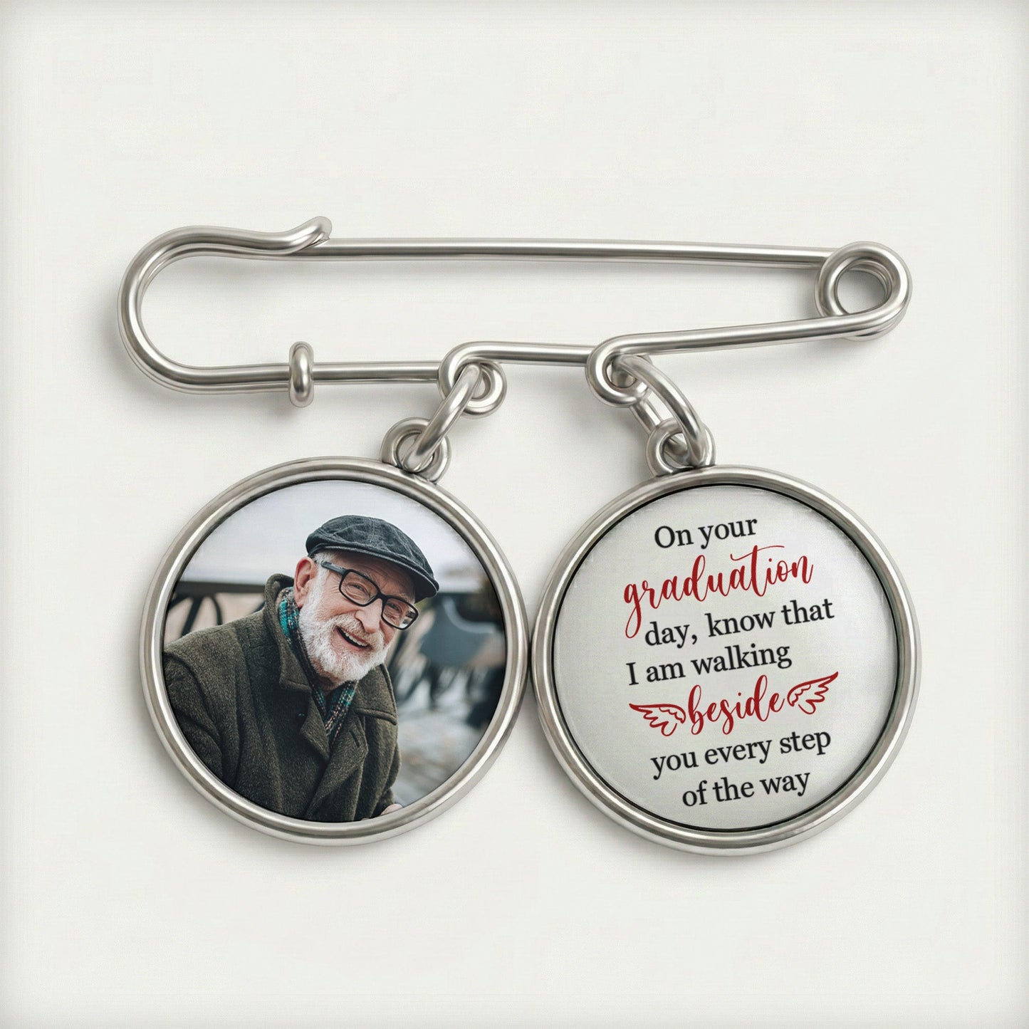 Graduation Walking Beside You Every Step - Personalized Lapel Pin With Photo Charms