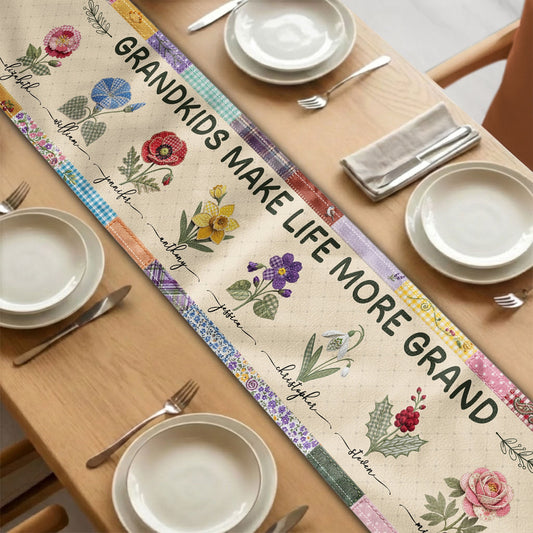 Father's Day Gifts, Grandkids Make Life More Grand - Personalized Table Runner