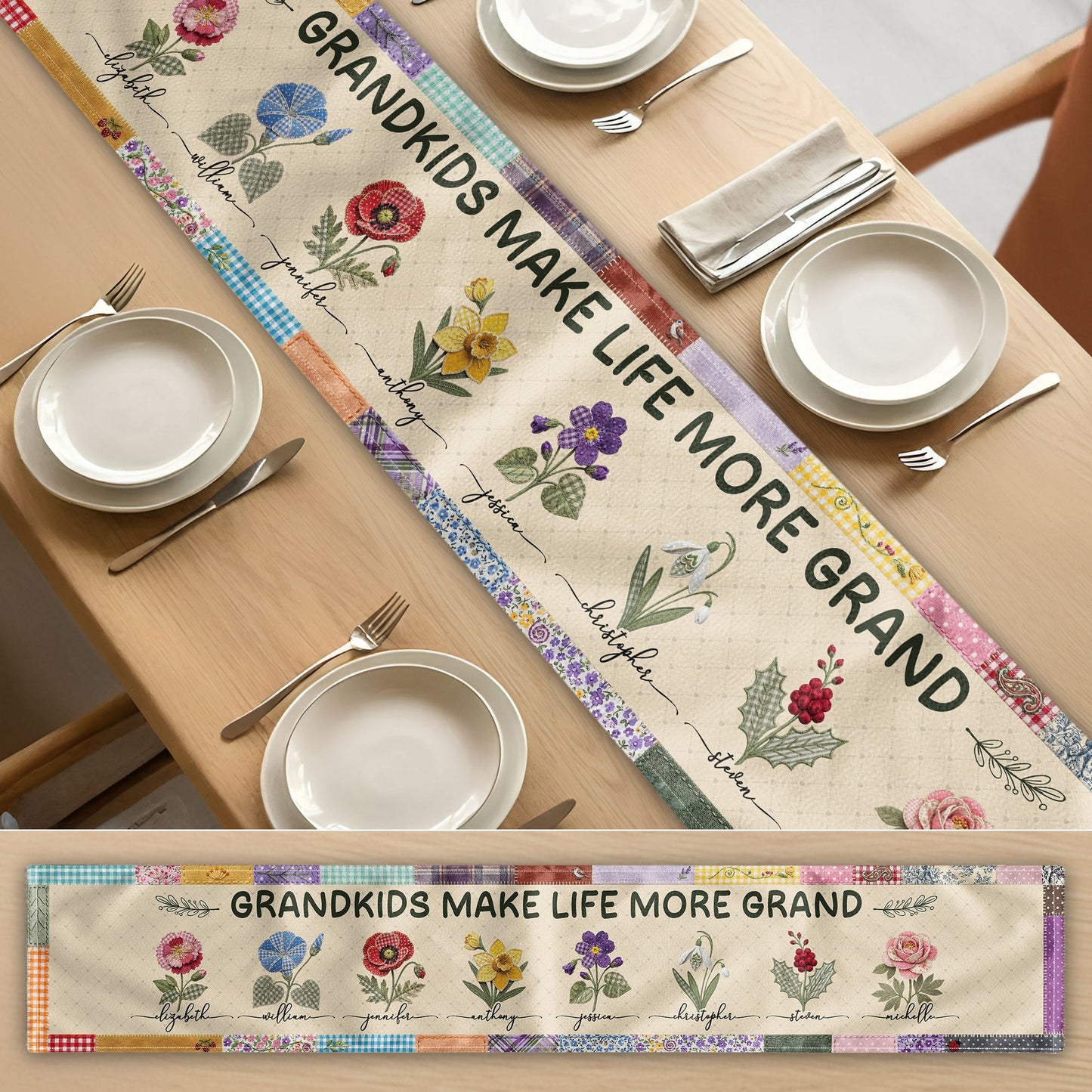 Father's Day Gifts, Grandkids Make Life More Grand - Personalized Table Runner