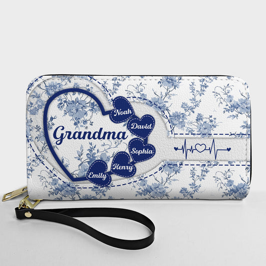Grandma - Floral Version - Personalized Leather Long Wallet