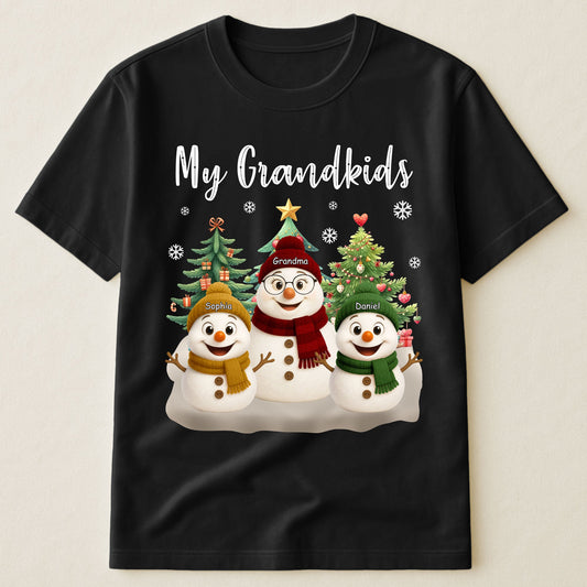 Grandma Snowman With Grandkids Lovely - Personalized Shirt