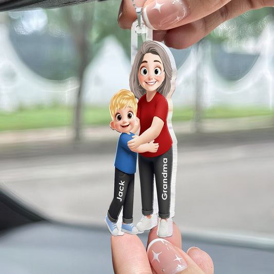 Grandma Hugging Grandkid - Personalized Rear View Mirror Accessory