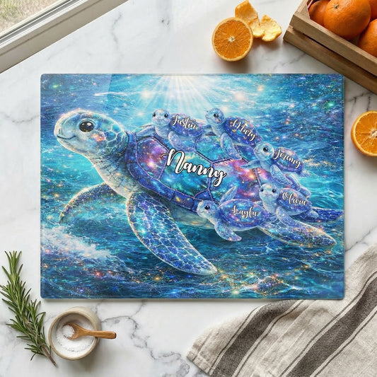 Grandma Turtle Gifts For Mom, Nana, Gigi - With Kids' Names - Personalized Cutting Board