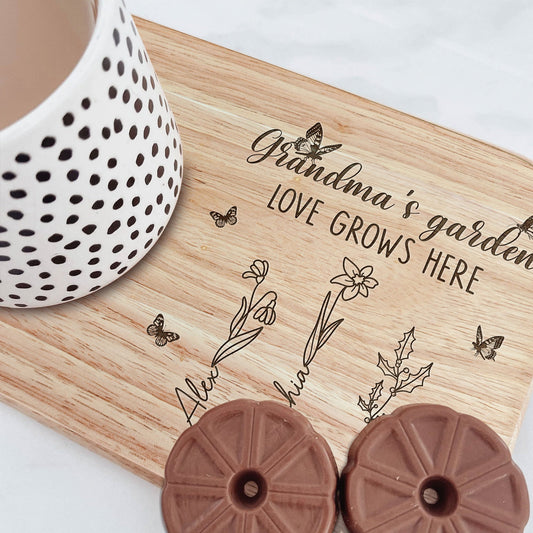 Grandma's Garden - Custom Engraved Wooden Tea & Biscuit Board