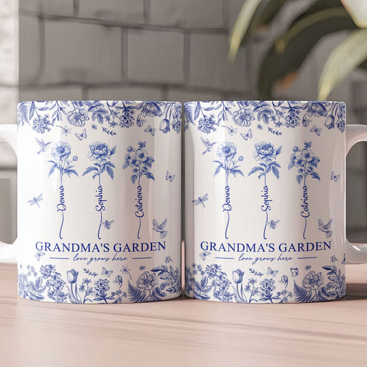 Grandma's Garden - Custom Kids Birth Flower Toile De Jouy - Personalized Mug