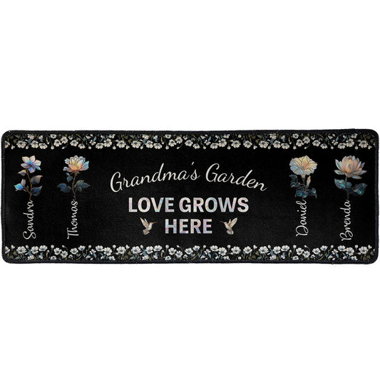 Grandma's Garden Love Grows Here Birth Flower Stained Glass - Personalized Runner Rug