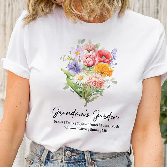Grandma's Garden, Mimi's Garden, Custom With Grandkids' Birth Flowers - Personalized Shirt
