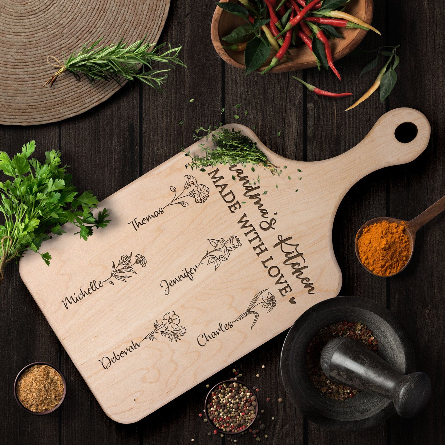 Grandma's Kitchen Made With Love - Personalized Paddle Cutting Board